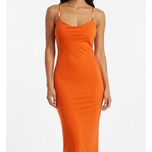 PLANET GOLD Built-in Bra Adjustable Straps Midi Dress, Women’s XXL, Orange